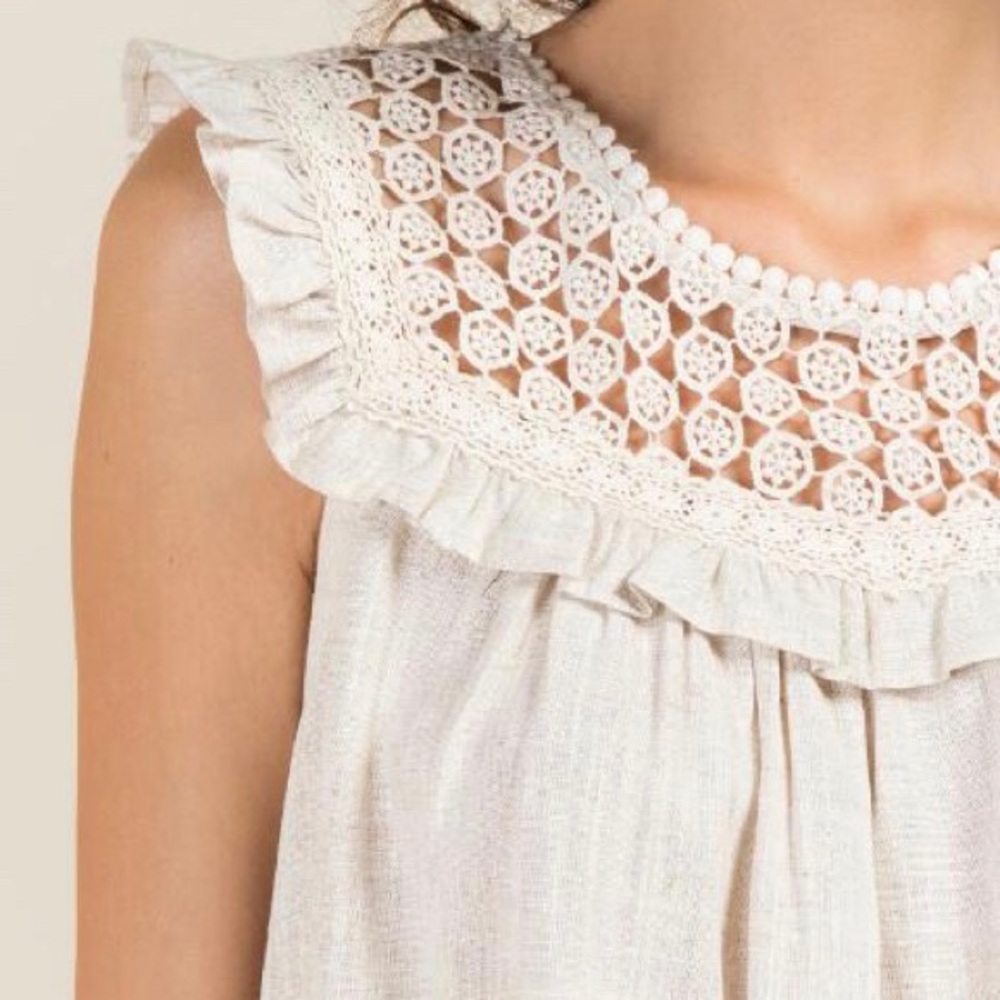 Francesca’s Alya Salome Crochet Yoke Linen Blouse